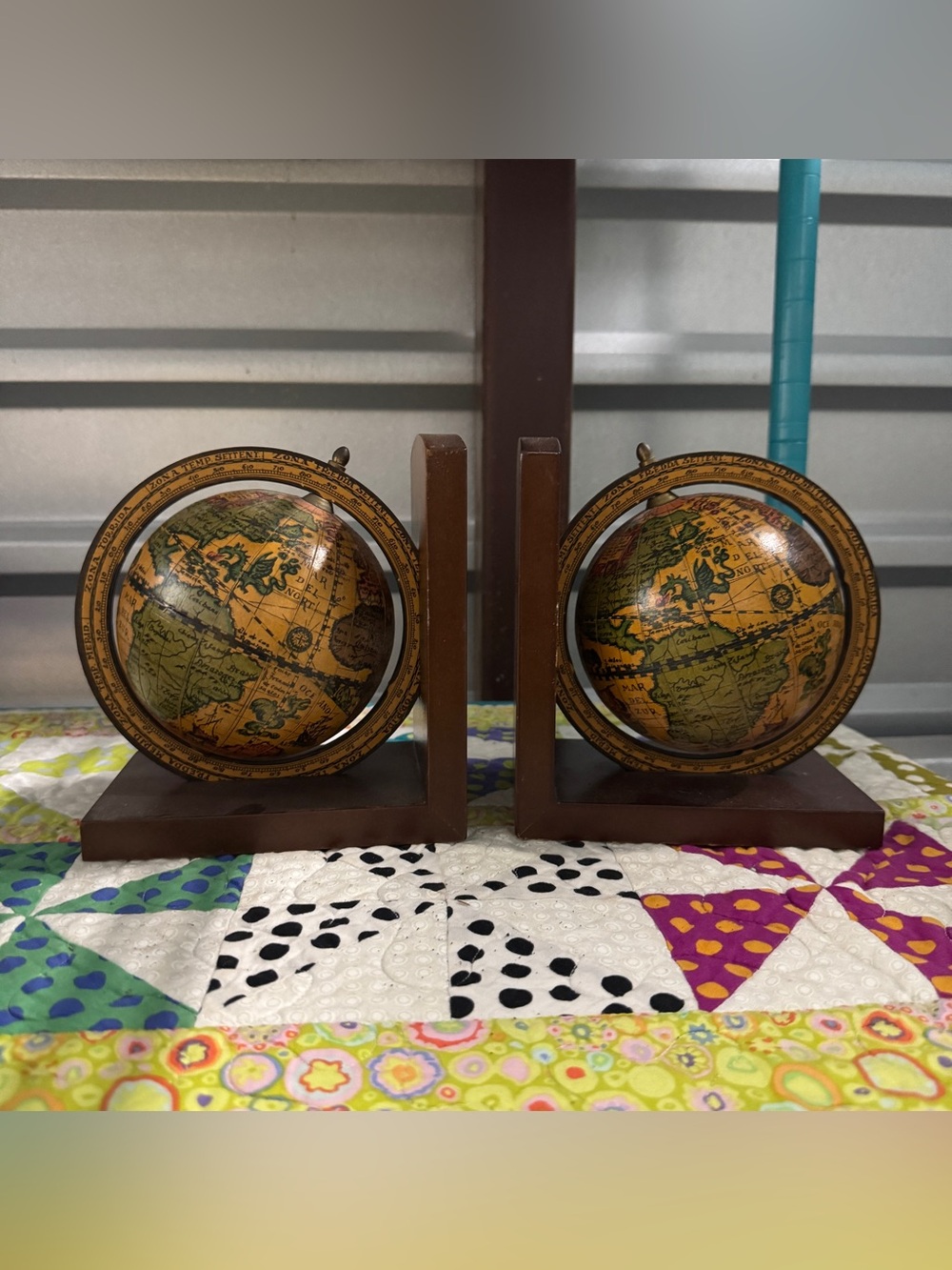 Vintage Old World Globe Set of Bookends, Made in Italy with Antique Map Design